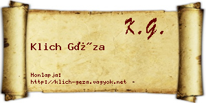 Klich Géza névjegykártya